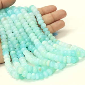 Magnifiques perles en opale bleu ciel, forme ronde lisse, 7-10 mm, opale de couleur péruvienne, perles de pierres précieuses, qualité AAA - Product Image 1