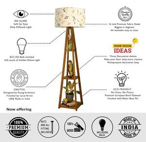 Lámpara de Pie Rústica de Madera Marrón Nogal con Pantalla de Tela Multicolor, Estilo Antiguo, para Mesita de Noche, Suministro al por Mayor - Product Image 6