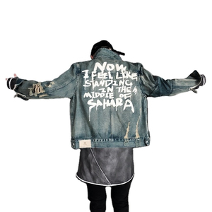 Clothing Factory <b>Men</b> No Hooded Design Printing Custom Jean Denim <b>Jacket</b> Button <b>Letter</b> Printed Denim <b>Jacket</b> Custom Jeans <b>Jacket</b> - Product Image 3