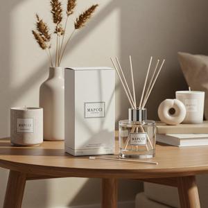 Di lusso per la casa fragranza olio essenziale profumato Reed diffusore di vetro trasparente bottiglia di forma rotonda con pacchetto Logo personalizzato - Product Image 1