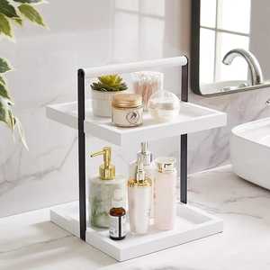 Modern Black Metal Double Standing Rack Cosmetic <b>Storage</b> Organizer <b>Shelf</b> Detachable Design for Kitchen Counter <b>Bathroom</b> Vanity - Product Image 6