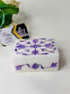 Handcrafted Bone Inlay Natural Marble Jewelry <b>Box</b> Floral Pattern Rectangle Shape Customized Style-Thanksgiving Gift - Product Image 2