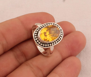 แหวนพลอยซิทรีนเงินสเตอร์ลิงทำด้วยมือของขวัญวันครบรอบแต่งงานแบบเหลี่ยมเพชรพลอยสำหรับเครื่องประดับแฟชั่นของเธอ925 - Product Image 2