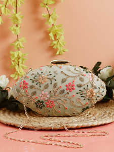 Sac à main de fête de mariage Zardozi en soie brodée fantaisie pour femme-Fashion Classic Soft - Product Image 2