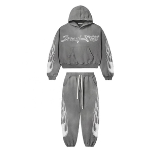 OEM Custom <b>Distressed</b> Patch Embroidery Logo Acid Wash Vintage Pullover Hoodie Flared Sweats Lightweight Streetwear Winter - Product Image 1