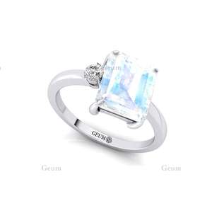 แหวนแต่งงานประดับเพชรแท้สำหรับผู้หญิงแหวนมูนสโตนสีรุ้งคลาสสิก18K ทองแท้ดีงามของขวัญครบรอบปี - Product Image 1