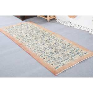Alfombra turca floral azul Beige Vintage área grande 3,1X7,1 pies lana PP diseño de retazos rectangulares para sala de estar pasillo látex - Product Image 3