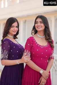 Ropa tradicional india Heavy Faux Georgette Anarkali Vestidos largos con talla grande disponible para mujeres Vestido de función de desgaste de boda - Product Image 3