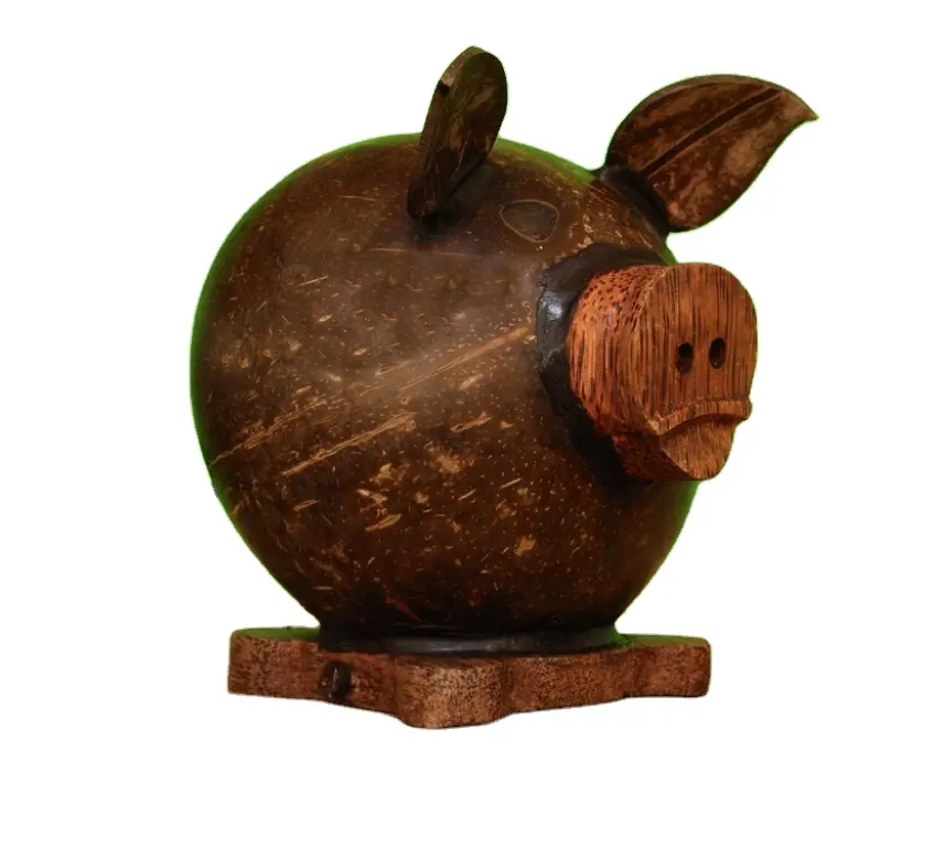 Wholesale cheap Unique Handmade Coconut Shell Wood Cute Pig Coin Piggy Bank Handcrafted Keepsake Saving Money Adorable for Kid