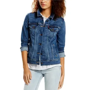 Custom Brand & Logo Women's Skinny Denim Jean Jackets Acid Washed Denim Jeans jacket Wholesale Price Ladies Denim Jacket Woman