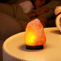 Lampe au sel de l'Himalaya sculpté en cristal avec base LED pour veilleuse atmosphère lampe de chevet pour la décoration de la chambre à coucher à la maison