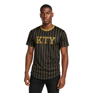 Maillot de baseball APA noir à rayures fines, 100 % polyester, en maille, chemise Alpha Fraternity avec logos brodés personnalisés - Product Image 1