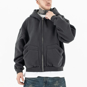 Vente en gros Streetwear à double poches avec fermeture éclair Sweats à capuche en coton épais surdimensionné avec épaules tombantes personnalisé Sweat à capuche zippé pour hommes - Product Image 4
