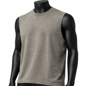 Camiseta sin mangas para hombre, color sólido, minimalista, de algodón premium, estilo urbano, para gimnasio, fitness, musculación, con logo personalizado, chaleco de verano - Product Image 3