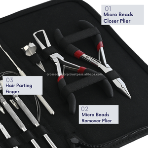 Wholesale Hair <b>Extensions</b> Tool Kit C Type Needle Pulling Loop Stainless Steel Micro <b>Beads</b> Remover Crimping Plier Scissor - Product Image 2