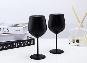 Verres à vin en acier inoxydable noir, design minimaliste, gobelets ronds incassables pour les fêtes - Product Image 2