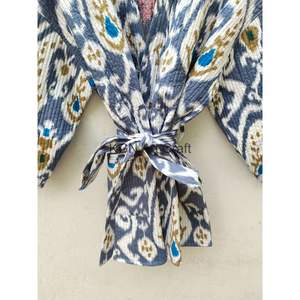 Indien Ikat matelassé coton Maxi Robe Robe femmes 5XL réversible chemise de nuit Kimono usage domestique Robe de bain vêtements de nuit été hiver - Product Image 3