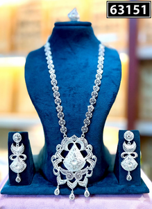 Ensemble de collier de créateur pour femme en argent de luxe, collier à plusieurs rangs, pendentif en filigrane, boucles d'oreilles pendantes pour mariage, fiançailles 63149 - Product Image 3