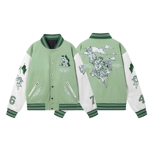 Veste de baseball de style streetwear pour homme, nouvelle arrivée en gros, de haute qualité, en cuir de vache enduit, broderie, col montant - Product Image 5