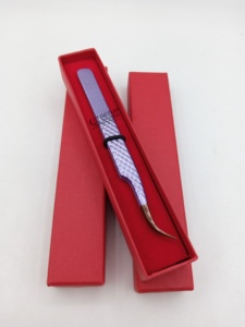 Pince à épiler professionnelle GETUP BROSONS IMPEX avec logo personnalisé, outils de beauté, revêtement poudré violet brillant, pointe incurvée en or rose - Product Image 2