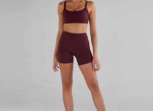 Active Solid Washed Cotton Racerback <b>Bra</b> and Shorts Set for Women Offering Supportive Stretch Breathable Yoga Activewear 2 Piece - Product Image 4