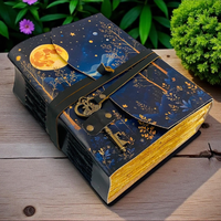 Carnet en cuir 400 pages imprimé phases de lune, forêt, avec sangle de verrouillage, papier festonné fait main, couverture rigide, style classique, thème sorcière sous la lune