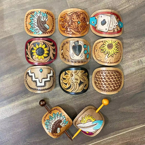 Nouveau sud-ouest occidental autochtone Tribal Designer couleur usiné cuir cheveux Barrettes rétro luxe cheveux accessoire dans les tarifs de gros - Product Image 2