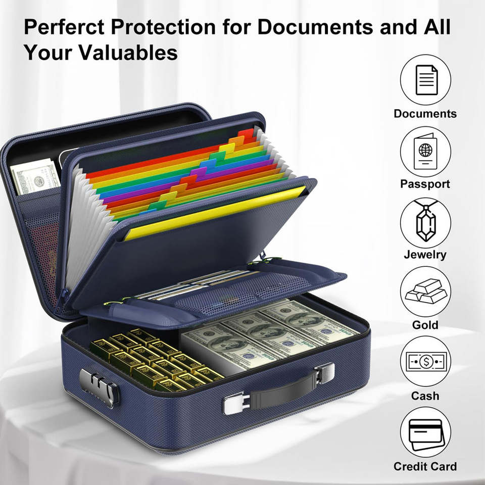 YHX Portable EVA Fireproof Waterproof Lockable Hard Document Box Bag ...