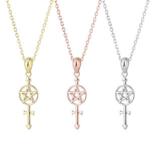 Collar con Colgante de Cruz de Estrella de Cinco Puntas en Plata de Ley 925, Estilo Hip Hop, Chapado en Oro, Diseño Original 2025 para Mujer - Product Image 5