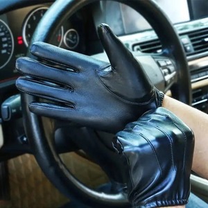 Gants de conduite chauds en cuir PU noir pour hommes, gants tactiques à écran tactile - Product Image 2