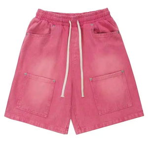 Custom LOGO High Quality Plus Size <b>Men</b> Denim Gym Casual Breathable Eco-Friendly Acid Wash Crystal Embroidery <b>Cargo</b> <b>Shorts</b> OEM - Product Image 4