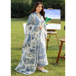 Ensemble de vêtements pour femmes ELAF, 3 pièces, respirant, 100% coton, chemise brodée, dupatta imprimé en mousseline de soie, pantalon, BIC-4806 - Product Image 1
