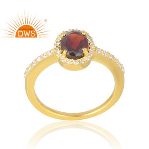 Latest Selling <b>925</b> Sterling <b>Silver</b> 18K Gold Plated Natural Cz & Garnet Gemstone <b>Ring</b> Demi Fine Jewelry Manufacturer - Product Image 1
