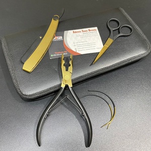Kit d'outils d'extension de cheveux avec logo personnalisé en or noir ensemble ciseaux en acier inoxydable et pince de sectionnement avec pince à logo - Product Image 6