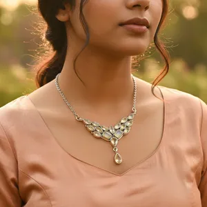 Collier Géométrique Femme en Argent 925 Plaqué Argent avec Topaze Sertie en Bezel, Style Bohème Perlé pour Usage Quotidien - Product Image 2