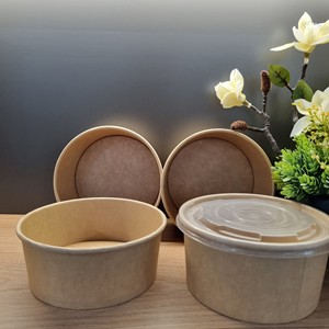Low MOQ Eco Friendly Kraft Paper Bowls Container 16oz/ 24oz Disposable Paper Bowl with Lid Packing Food Containers - Product Image 1