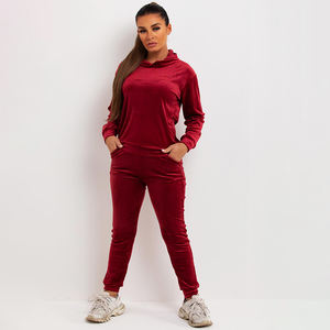 Ensemble deux pièces pour femme 100 % coton, très extensible, longueur intégrale, col en V, hiver, style hip-hop, polaire, athlétique, réversible, écologique, respirant - Product Image 1