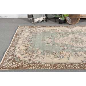 Alfombra turca Vintage de 5,5x9,4 pies, tejido plano de lana verde y Beige con patrón de retazos para decoración de sala de estar o uso en el pasillo - Product Image 2