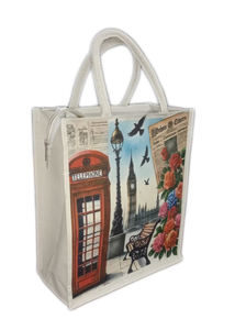 Bolsa de Compras Reutilizable con Logotipo de Impresión por Sublimación Personalizada, 100% Algodón, con Asa Larga, Portátil, Impermeable, Estilo Retro para Mujer - Product Image 2