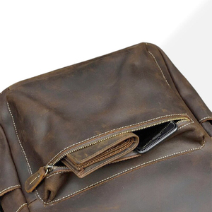 Mochila de viaje de negocios unisex, novedad, logotipo personalizado, cuero genuino, impermeable, diseño sencillo, forro de algodón, cremallera - Product Image 5