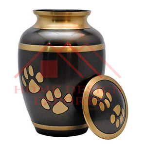 Tarro de cenizas de animales de metal de aluminio sólido con acabado dorado y negro - Product Image 1