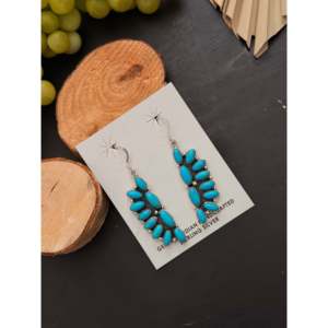 Navajo Handmade Kingman Turquoise & Sterling <b>Silver</b> Drop <b>Earrings</b> Geometric Cluster <b>Dangle</b> Design - Product Image 3