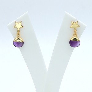 ทำด้วยมือ Dua Amethyst หัวใจต่างหูทองเหลืองชุบทอง18K หรูหราอัญมณีธรรมชาติเครื่องประดับงานแต่งงาน - Product Image 4