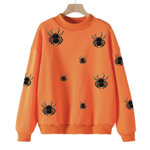 Nouveautés Sweatshirts d'Halloween élégants Col ras du cou doux et confortable avec paillettes unies Travail manuel Manches complètes pour l'hiver - Product Image 4