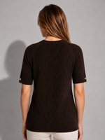 Suéter de Punto de Manga Corta para Mujer, 50% Algodón, 50% Acrílico, Cuello Redondo, OEM ODM