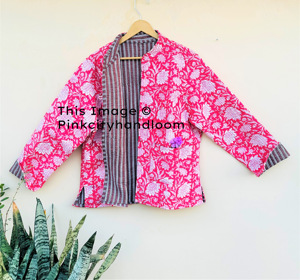 Veste matelassée à imprimé indien réversible, manteaux bohèmes pour femmes, vestes en pur coton avec fermeture à boutons - Product Image 3