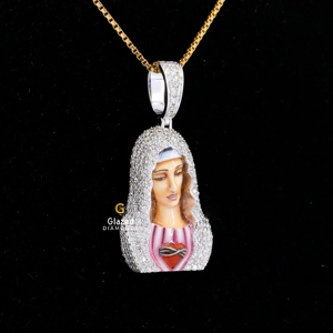 Totalmente tachonado Hip Hop madre casarse cara colgante en redondo brillante corte Moissanite diamantes 925 plata esterlina - Product Image 2