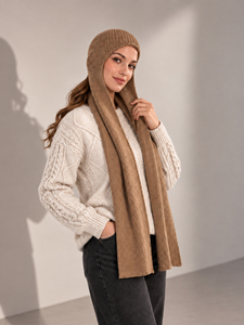 Women's Soft Knit Balaclava <b>Scarf</b> <b>and</b> <b>Hat</b> <b>Set</b> | Winter Warm Hooded <b>Scarf</b> Cap for Women - Product Image 4