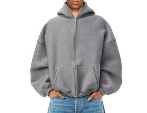 Sweat à capuche zippé pour homme, 100% coton, poids lourd, avec logo personnalisé, épais, épaules tombantes, coupe ample, tricoté, zippé - Product Image 3