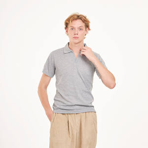 T-shirt Homme Gris Gaufré Col V pour Polo 100% Polyester Anti-boulochage Respirant Manches Courtes Brodé Business Print Made - Product Image 3